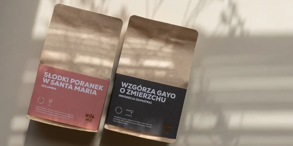 Opakowania kaw organicznych speciality Wild Hill Coffee